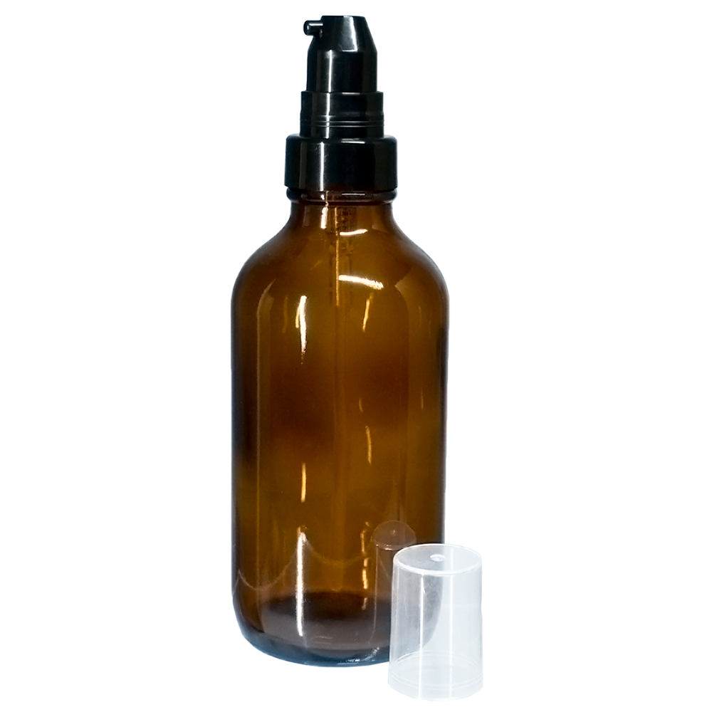 4 oz. Amber Boston Round with Black Cream Pump (22/400) (V23) (V20)