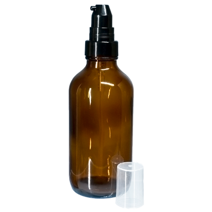 4 oz. Amber Boston Round with Black Cream Pump (22/400) (V23) (V20)
