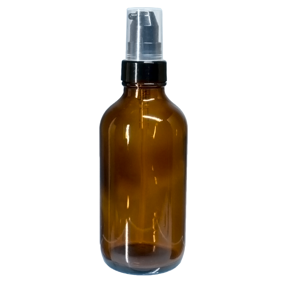 4 oz. Amber Boston Round with Black Cream Pump (22/400) (V23) (V20)
