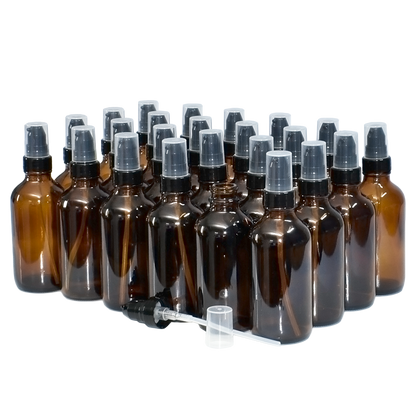 4 oz. Amber Boston Round with Black Cream Pump (22/400) (V23) (V20)