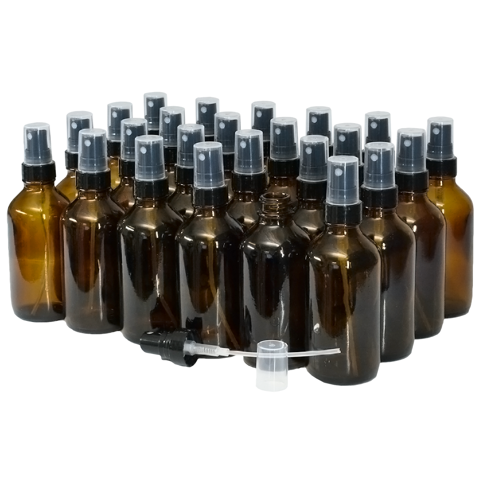 4 oz. Amber Boston Round with Black Fine-Mist Sprayer (Smooth) (22/400) (V5) (V20)