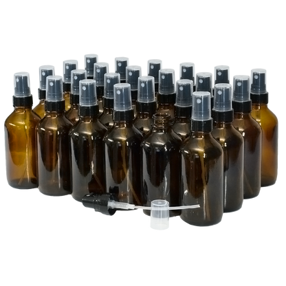 4 oz. Amber Boston Round with Black Fine-Mist Sprayer (Smooth) (22/400) (V5) (V20)
