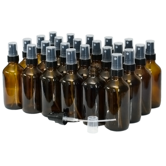4 oz. Amber Boston Round with Black Fine-Mist Sprayer (Smooth) (22/400) (V5) (V20)