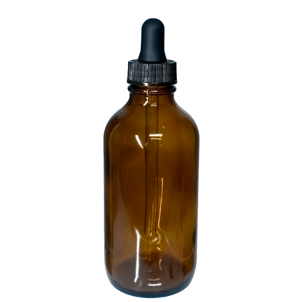 4 oz. Amber Boston Round with Black Glass Dropper (22/400) (V23) (V8)