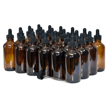 4 oz. Amber Boston Round with Black Glass Dropper (22/400) (V23) (V8)