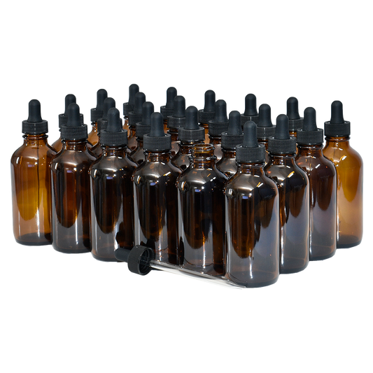 4 oz. Amber Boston Round with Black Glass Dropper (22/400) (V23) (V8)