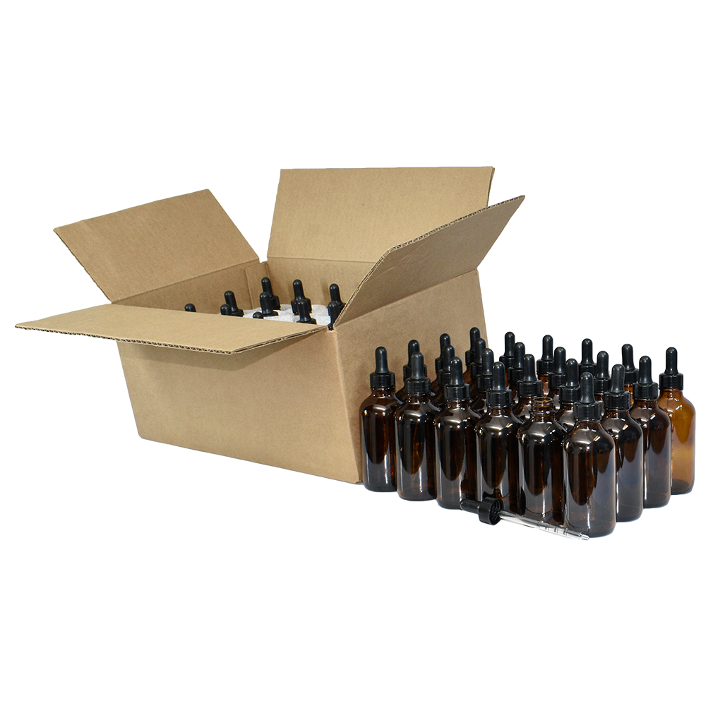 4 oz. Amber Boston Round with Nitrile Rubber Black Glass Dropper (22/400) (V23) (V12)