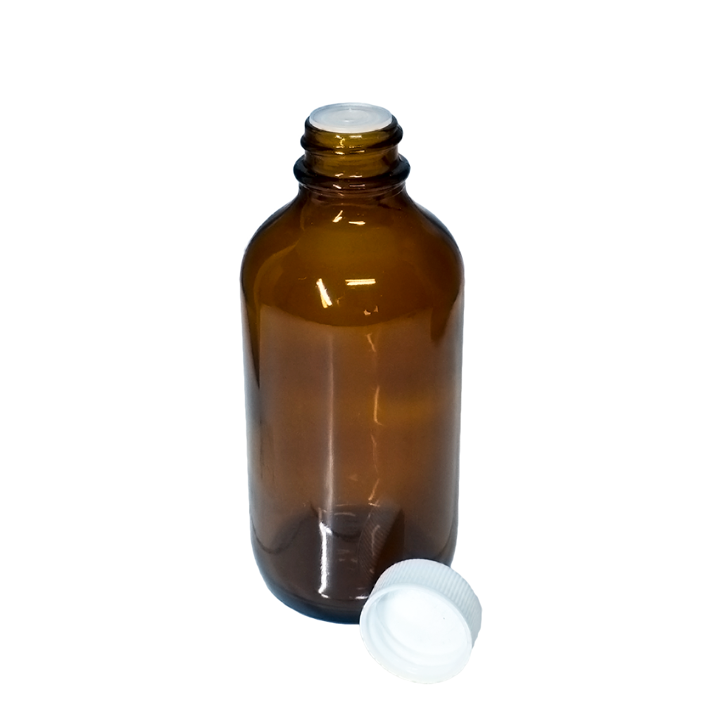 4 oz. Amber Boston Round with Reducer and White Cap (22/400) (V23) (V1)