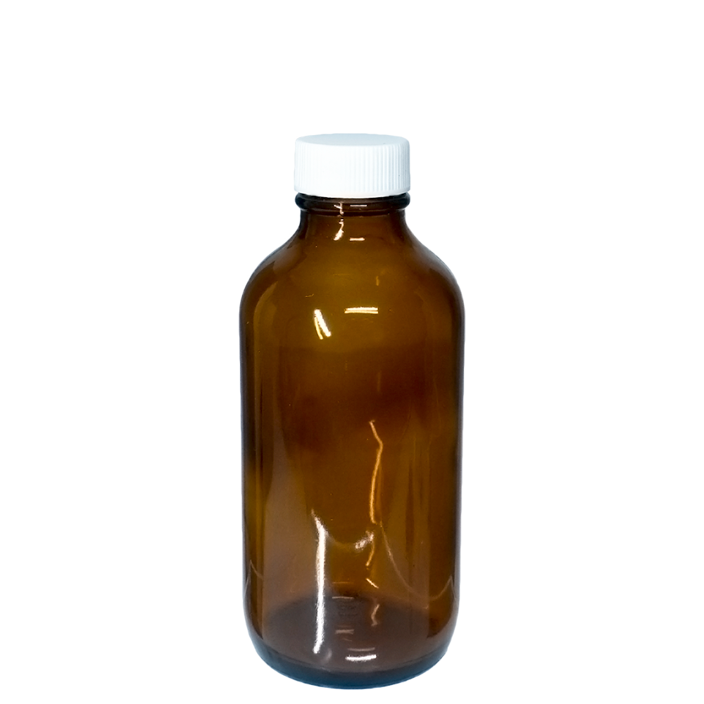 4 oz. Amber Boston Round with Reducer and White Cap (22/400) (V23) (V1)