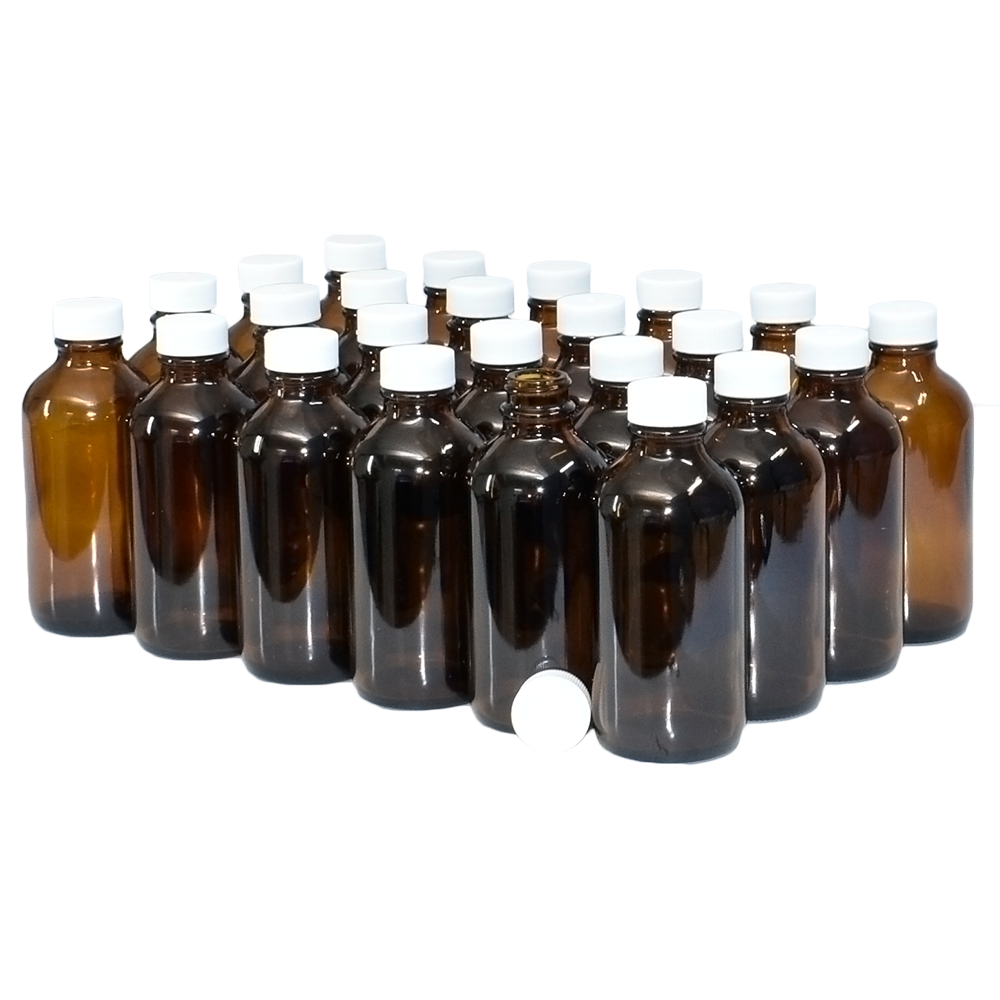 4 oz. Amber Boston Round with White Cap (22/400) (V23) (V1)