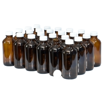 4 oz. Amber Boston Round with White Cap (22/400) (V23) (V1)