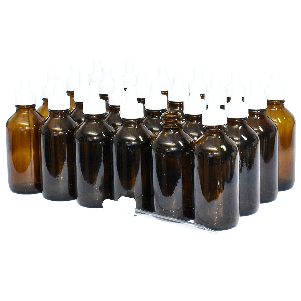 4 oz. Amber Boston Round with White Glass Dropper (22/400) (V5) (V8)