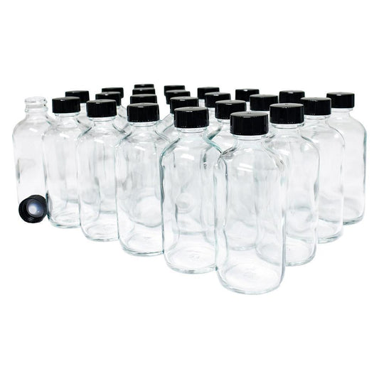 4 oz. Clear Boston Round with Black Cone Lined Cap (22/400) (V4) (V10)