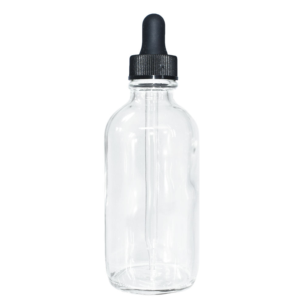 4 oz. Clear Boston Round with Black Glass Dropper (22/400) (V23) (V8)
