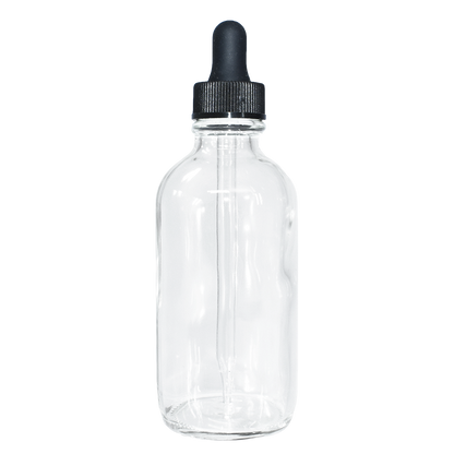 4 oz. Clear Boston Round with Black Glass Dropper (22/400) (V23) (V8)