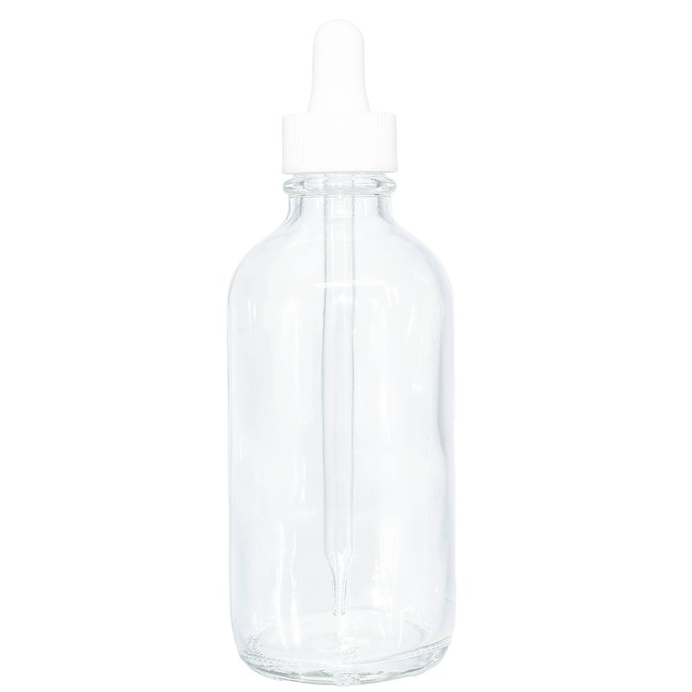 4 oz. Clear Boston Round with White Glass Dropper (22/400) (V22) (V8)