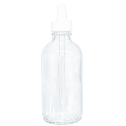 4 oz. Clear Boston Round with White Glass Dropper (22/400) (V22) (V8)