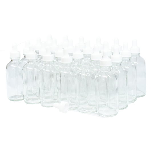 4 oz. Clear Boston Round with White Glass Dropper (22/400) (V23) (V8)