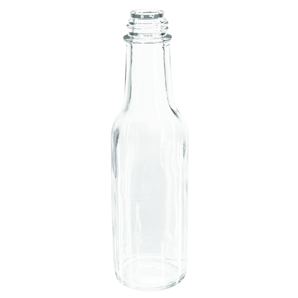 5 oz. Clear Glass Hot Sauce Bottle with Black Foam-Lined Cap and Orifice Reducer (24/414) (V24) (V24)