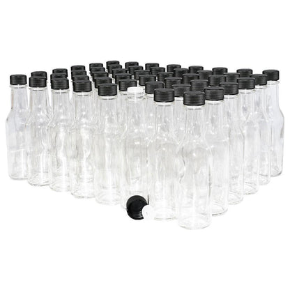 5 oz. Clear Glass Hot Sauce Bottle with Black Unlined Cap and Orifice Reducer (24/414) (V24) (V1)
