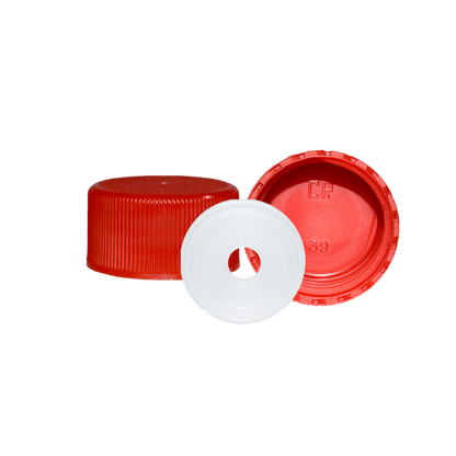 5 oz. Clear Glass Hot Sauce Bottle with Red Unlined Cap and Orifice Reducer (24/414) (V24) (V1)