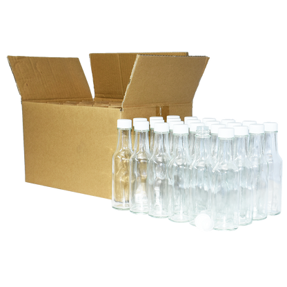 5 oz. Clear Glass Hot Sauce Bottle with White Unlined Cap and Orifice Reducer (24/414) (V1)-24 (V1)