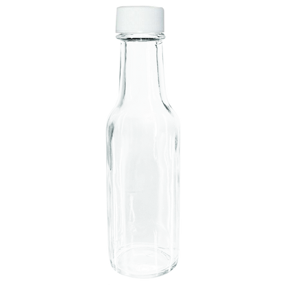 5 oz. Clear Glass Hot Sauce Bottle with White Unlined Cap and Orifice Reducer (24/414) (V24) (V1)