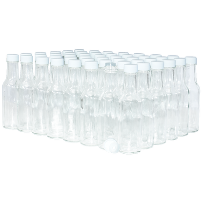 5 oz. Clear Glass Hot Sauce Bottle with White Unlined Cap and Orifice Reducer (24/414) (V24) (V1)