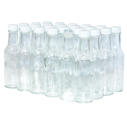 5 oz. Clear Glass Hot Sauce Bottle with White Unlined Cap and Orifice Reducer (24/414) (V24) (V1)