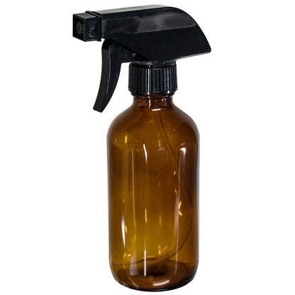 8 oz. Amber Boston Round with Black Trigger Sprayer (28/400) (V23) (V6)