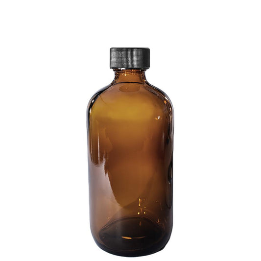 8 oz. Amber Boston Round with Black Foam-Lined Cap (24/400) (V4) (V1)