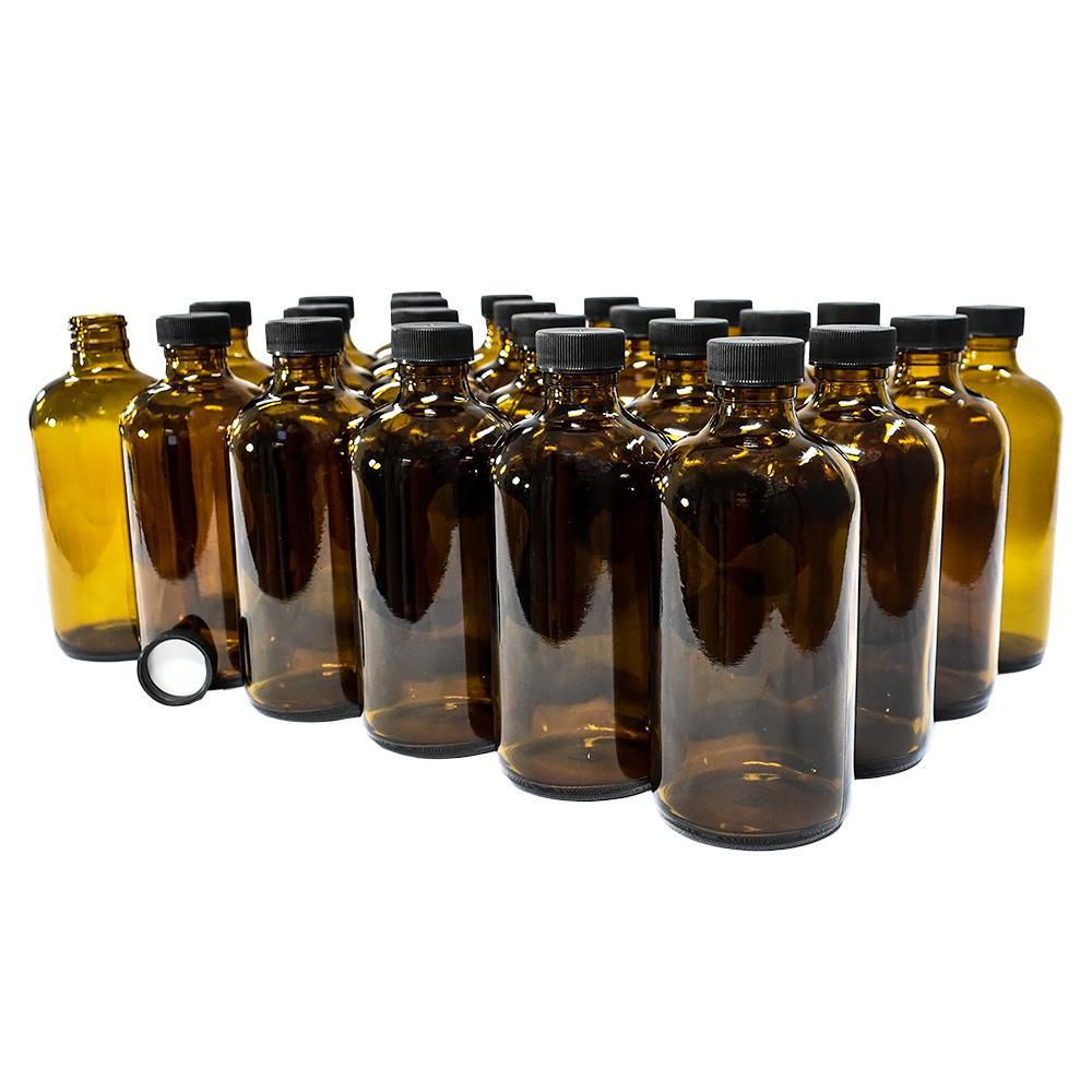 8 oz. Amber Boston Round with Black Foam-Lined Cap (24/400) (V4) (V1)