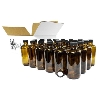 8 oz. Amber Boston Round with Black Foam-Lined Cap (24/400) (V4) (V1)