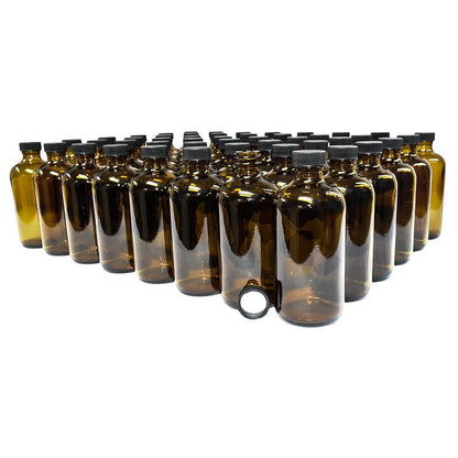 8 oz. Amber Boston Round with Black Foam-Lined Cap (24/400) (V4) (V1)