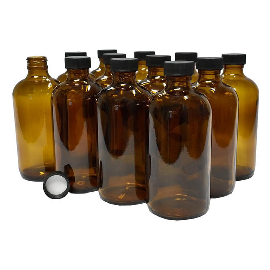 8 oz. Amber Boston Round with Black Foam-Lined Cap (24/400) (V4) (V1)