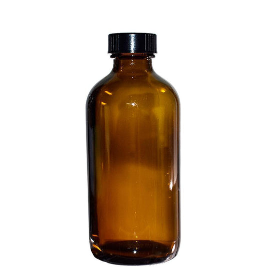 8 oz. Amber Boston Round with Black Poly Cone Cap (24/400) (V4) (V10)