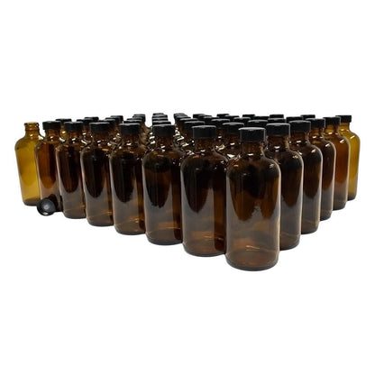 8 oz. Amber Boston Round with Black Poly Cone Cap (24/400) (V4) (V7)