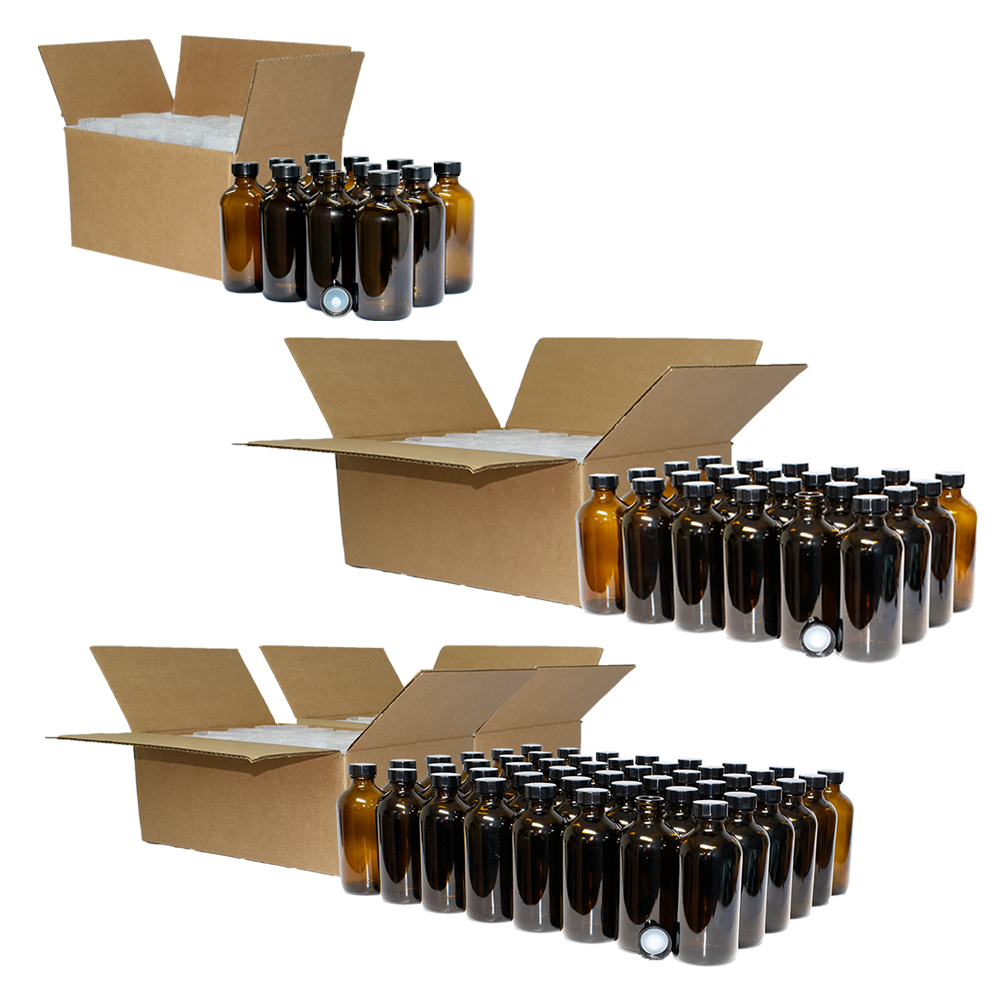 8 oz. Amber Boston Round with Black Poly Cone Cap (28/400) (V23) (V5)