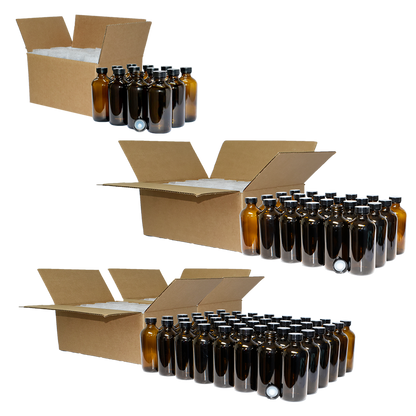 8 oz. Amber Boston Round with Black Poly Cone Cap (28/400) (V23) (V5)