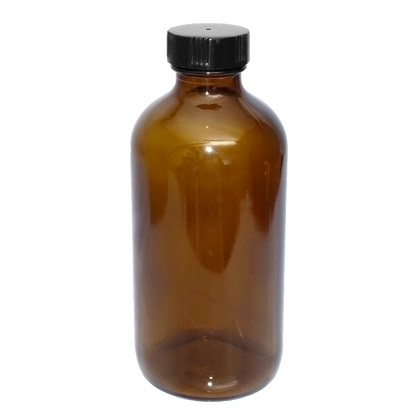 8 oz. Amber Boston Round with Black Poly Cone Caps and Black Trigger Sprayer (28/400) (V8) (V5) (V13)