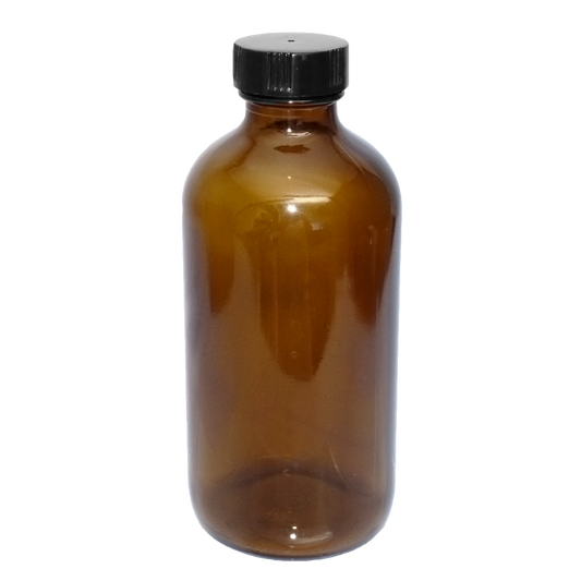 8 oz. Amber Boston Round with Black Poly Cone Caps and Black Trigger Sprayer (28/400) (V8) (V5) (V13)