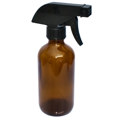 8 oz. Amber Boston Round with Black Poly Cone Caps and Black Trigger Sprayer (28/400) (V8) (V5) (V13)