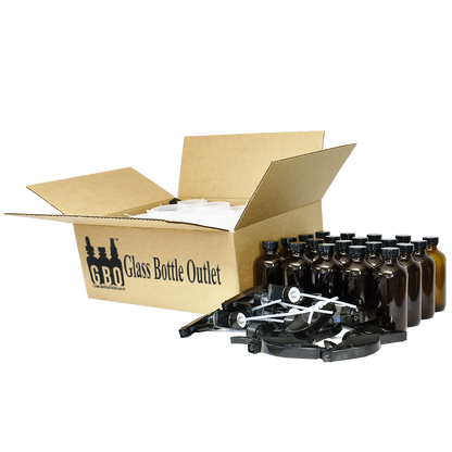 8 oz. Amber Boston Round with Black Poly Cone Caps and Black Trigger Sprayer (28/400) (V8) (V5) (V13)
