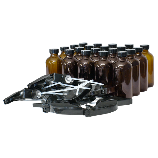 8 oz. Amber Boston Round with Black Poly Cone Caps and Black Trigger Sprayer (28/400) (V8) (V5) (V13)