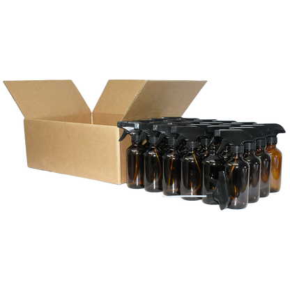 8 oz. Amber Boston Round with Black Trigger Sprayer (28/400) (V23) (V6)