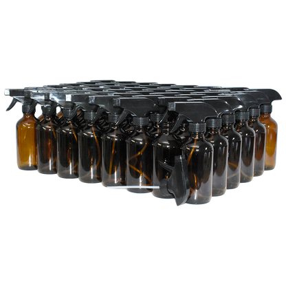 8 oz. Amber Boston Round with Black Trigger Sprayer (28/400) (V23) (V6)