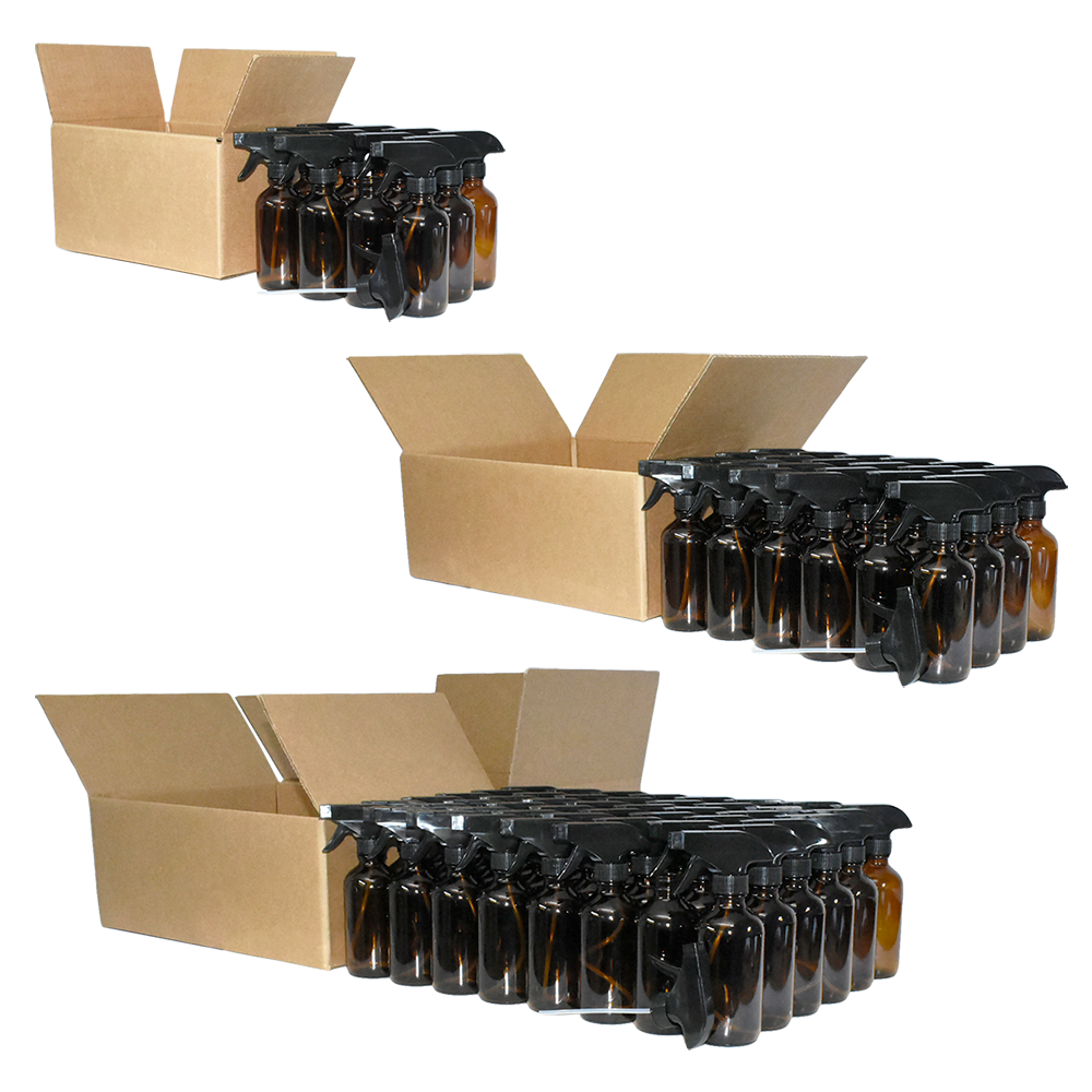 8 oz. Amber Boston Round with Black Trigger Sprayer (28/400) (V23) (V6)