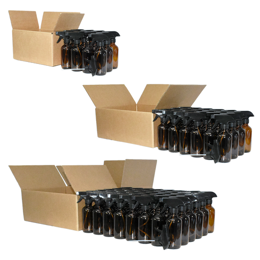 8 oz. Amber Boston Round with Black Trigger Sprayer (28/400) (V23) (V6)
