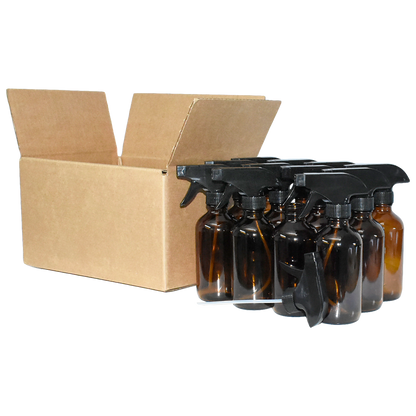 8 oz. Amber Boston Round with Black Trigger Sprayer (28/400) (V23) (V6)