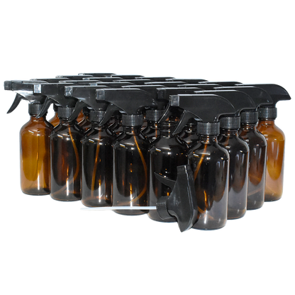 8 oz. Amber Boston Round with Black Trigger Sprayer (28/400) (V23) (V6)